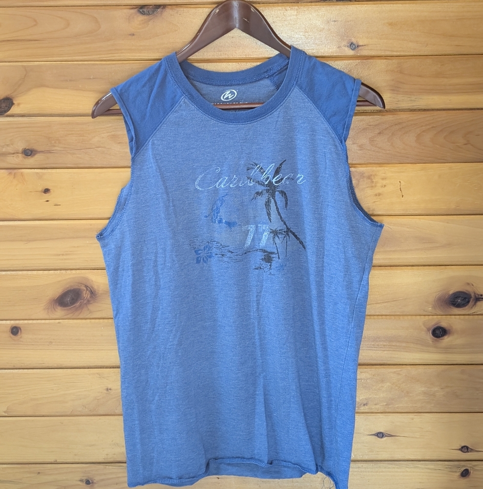 Blue Sleeveless Graphic Tee